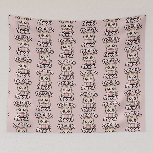 Item preview, Dare to Meow – Cute Cat Drinking Coffee Kawaii Illustration designed and sold by Royalsticker.