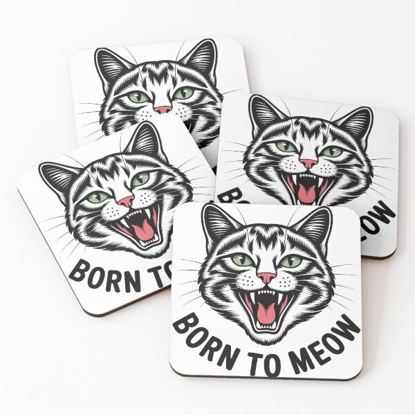 Item preview, Born to Meow – Fierce Cat Face Line Art Illustration designed and sold by Royalsticker.