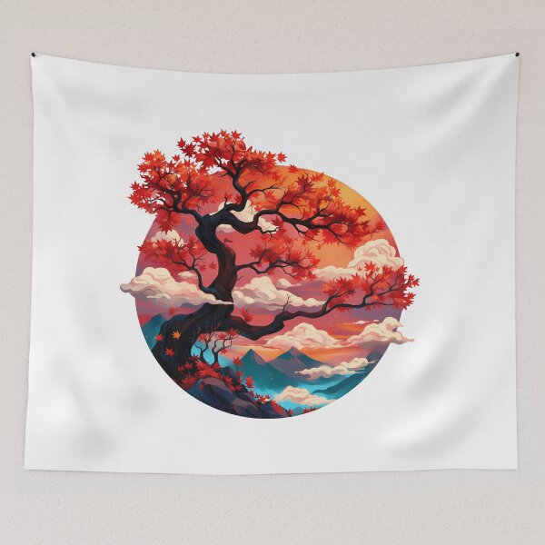 Item preview, Japanese Maple Autumn Sunset - Momiji Tree Red Leaves Circular Landscape Art designed and sold by DesignArtist.ia.