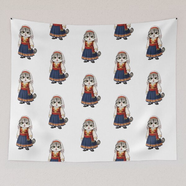Item preview, Cute Scottish Fold Cat in Bosnian Clothing - Cultural Cat Art designed and sold by HappyPawsWorld.