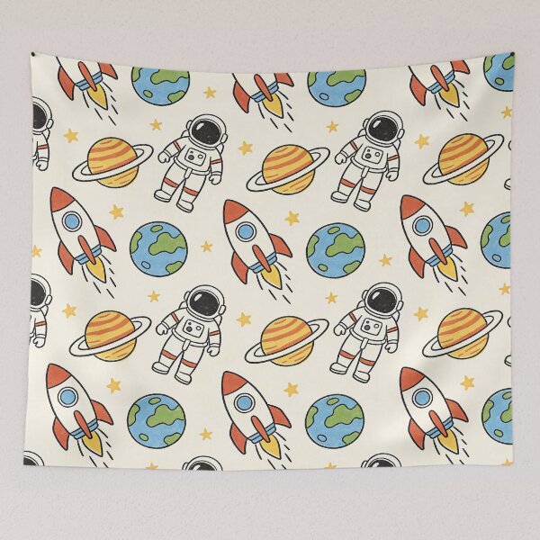 Item preview, Cute Hand Drawn Space Pattern with Astronauts and Rockets designed and sold by Vertex Vision Studio.
