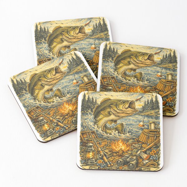 Item preview, Work Less Fish More Vintage Bass Fishing Art designed and sold by LevelUpLab.