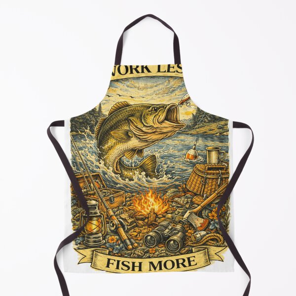 Item preview, Work Less Fish More Vintage Bass Fishing Art designed and sold by LevelUpLab.