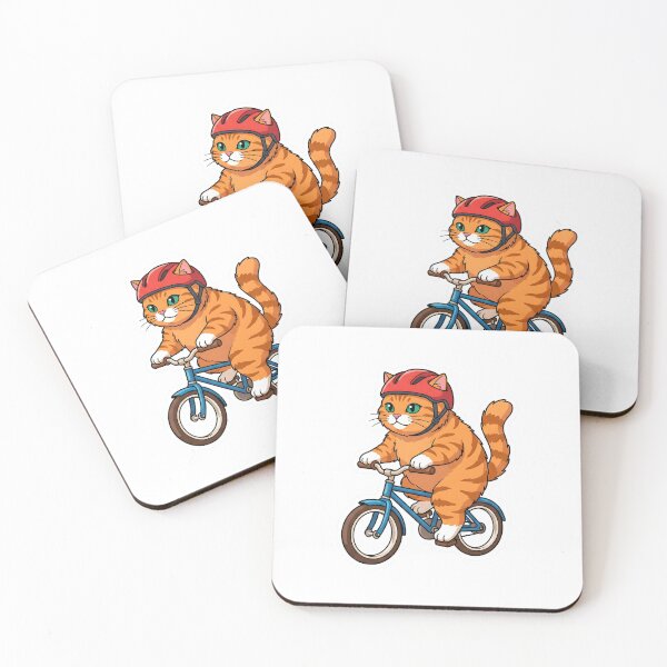 Item preview, Cyclist Cat Riding Bicycle with Red Helmet Vector Sticker designed and sold by Nekopou.