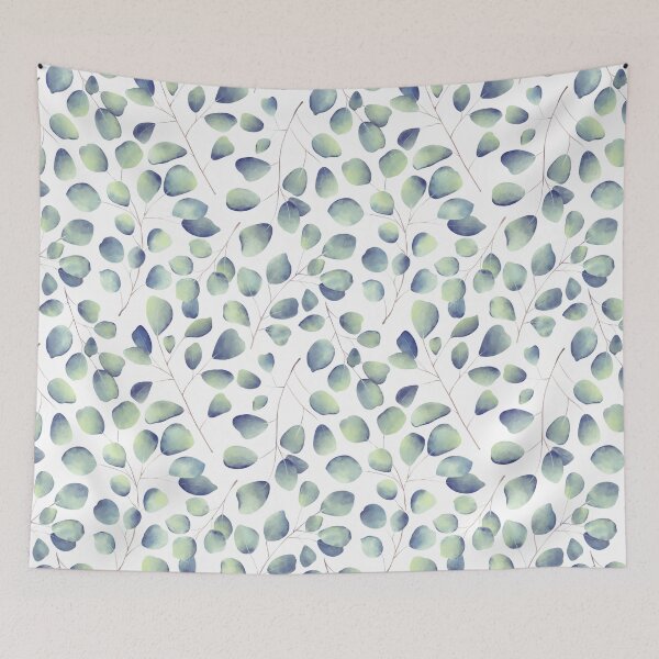 Item preview, Dancing Eucalyptus Leaves - Light Blue Green on White BG designed and sold by thecolorbirdie.