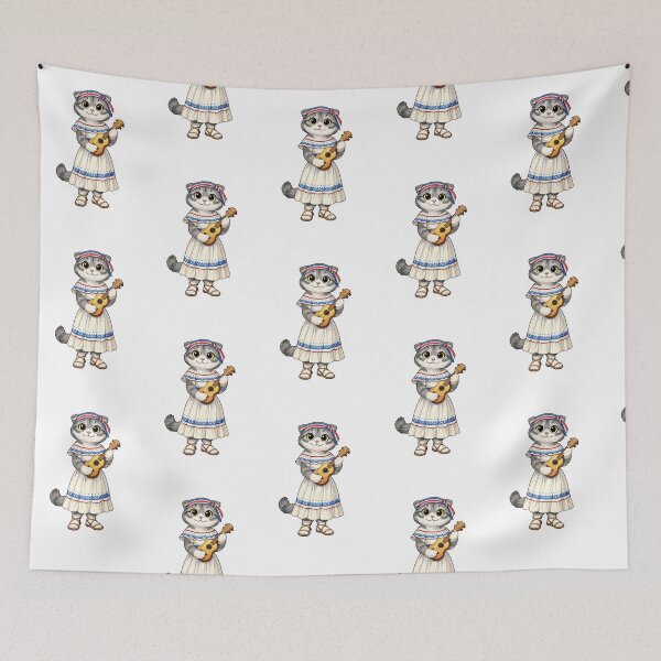 Item preview, Cute Scottish Fold Cat in Cape Verdean Clothing - Cultural Cat Art designed and sold by HappyPawsWorld.