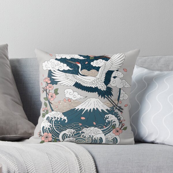 Item preview, Vintage Ukiyo-e Japanese Crane Art with Fuji & Sakura designed and sold by SholoStudio.