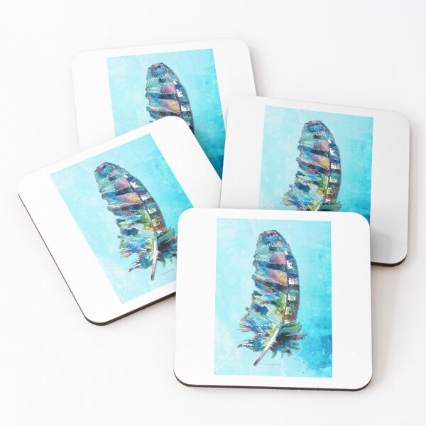 Item preview, Colorful Feather On Blue Four designed and sold by Sharon Cummings Art.