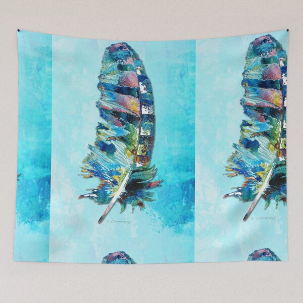 Item preview, Colorful Feather On Blue Four designed and sold by Sharon Cummings Art.