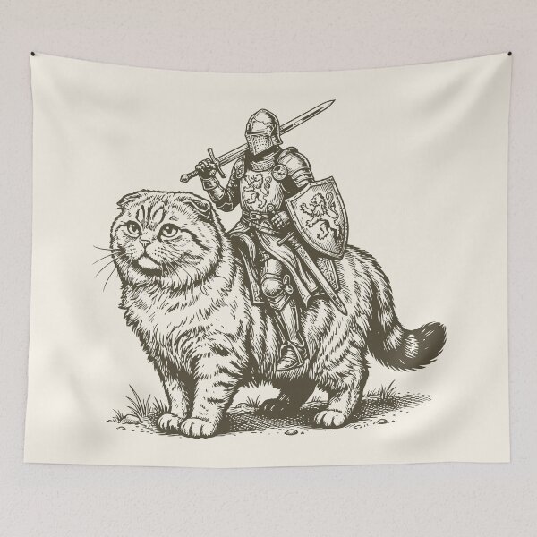 Item preview, Knight Scottish Fold Cat Rider Medieval Weirdcore designed and sold by Y-Vibes.