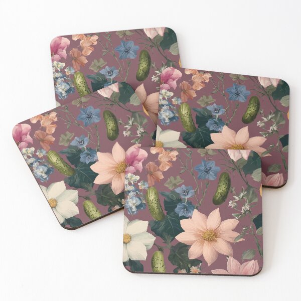 Item preview, Botanical cucumber pattern with flowers – Dark Floral Design designed and sold by idgafstudio.ch.