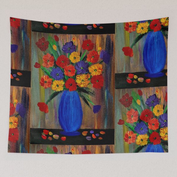 Item preview, Rustic Rhythms: Colorful Wildflowers in Blue Vase designed and sold by kkartwork.