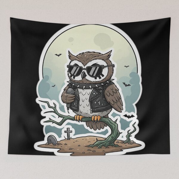 Item preview, Rock Star Owl With Microphone Dark Music Art designed and sold by RebellDancer.