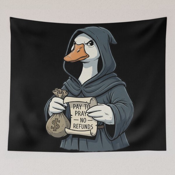 Item preview, Satirical Monk Duck Pay To Pray Dark Humor Art designed and sold by RebellDancer.