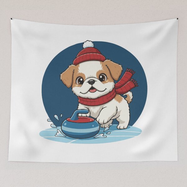Item preview, Cute Pekingese Curling Puppy | Happy Winter Puppy designed and sold by The Real Life Symphony.