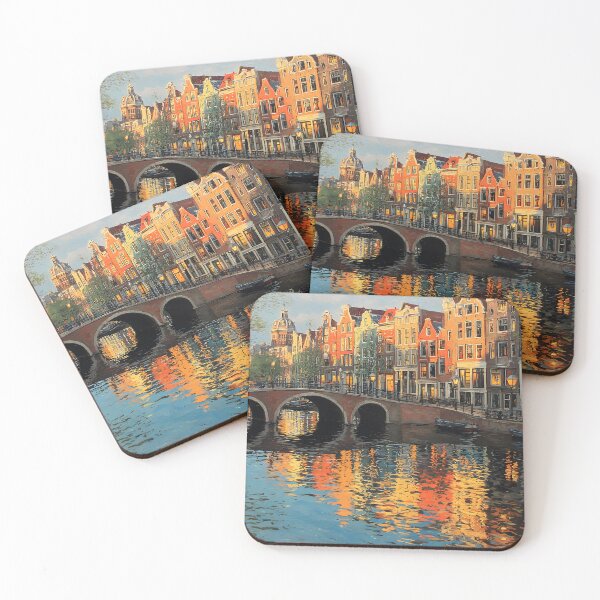 Item preview, Amsterdam Canal with Colorful Buildings at Sunset designed and sold by daila70.
