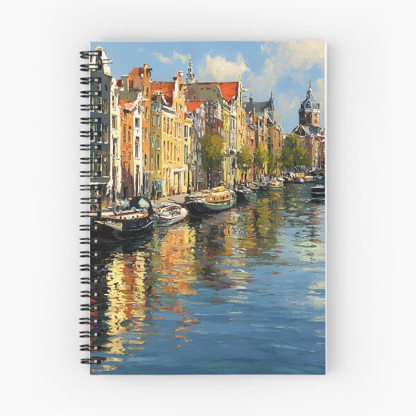 Item preview, Tranquil Amsterdam Canal with Colorful Buildings and Boats designed and sold by daila70.