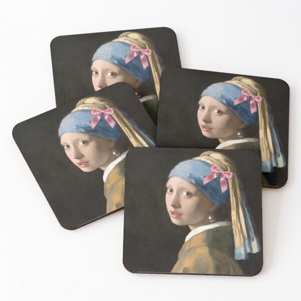 Item preview, Coquette Girl with a Pearl Earring - Vermeer Art Parody with Pink Bow designed and sold by Open Canvas.