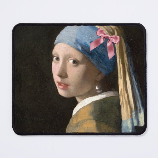 Item preview, Coquette Girl with a Pearl Earring - Vermeer Art Parody with Pink Bow designed and sold by Open Canvas.