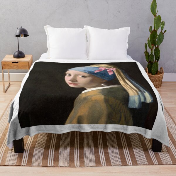 Item preview, Coquette Girl with a Pearl Earring - Vermeer Art Parody with Pink Bow designed and sold by Open Canvas.