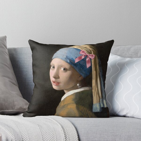 Item preview, Coquette Girl with a Pearl Earring - Vermeer Art Parody with Pink Bow designed and sold by Open Canvas.