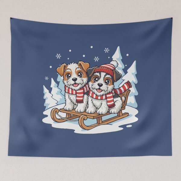 Item preview, Cute Wire Fox Terrier Sledding Puppies | Happy Winter Puppy designed and sold by The Real Life Symphony.