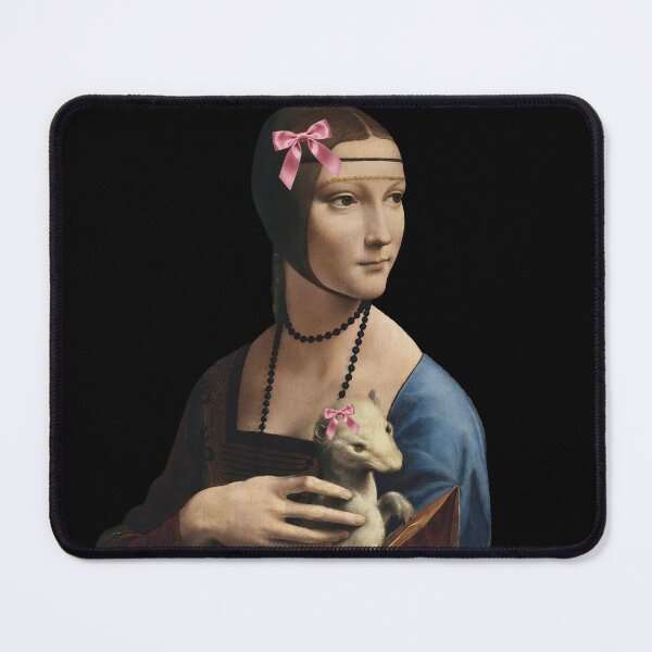 Item preview, Coquette Lady with an Ermine - Da Vinci Art Parody with Pink Bows designed and sold by Open Canvas.