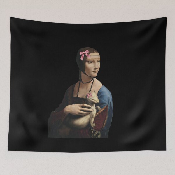 Item preview, Coquette Lady with an Ermine - Da Vinci Art Parody with Pink Bows designed and sold by Open Canvas.