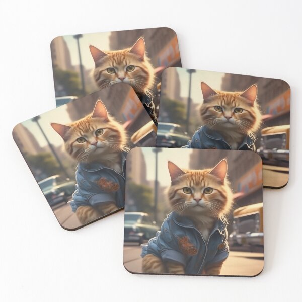 Item preview, Urban Street Cat in Blue Jacket – Cinematic City Cat Illustration designed and sold by Articooler.
