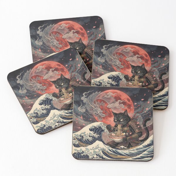 Item preview, Vicious Feral Dragon Cat Ramen – Blood Moon Dark Ukiyo-e Fantasy Art designed and sold by KaryaVisionSTR.