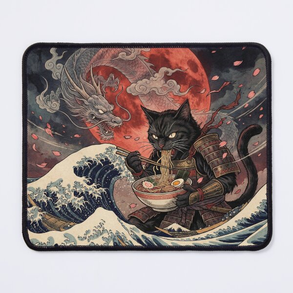 Item preview, Vicious Feral Dragon Cat Ramen – Blood Moon Dark Ukiyo-e Fantasy Art designed and sold by KaryaVisionSTR.