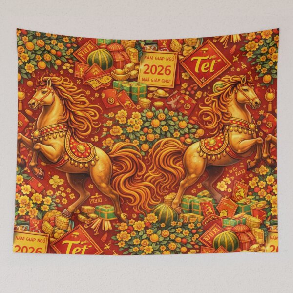 Item preview, 2026 Năm Giáp Ngọ Pattern – Vietnamese Tết Horse Seamless designed and sold by PunchDrop.
