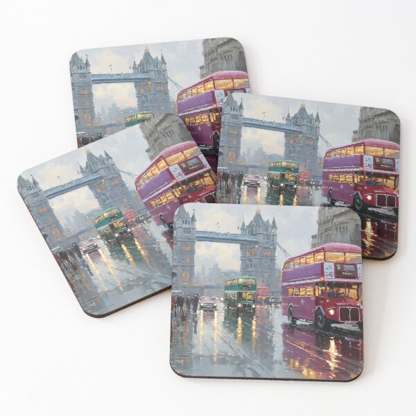 Item preview, Tower Bridge London with Double-Decker Buses on Wet Street designed and sold by daila70.