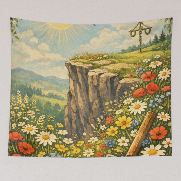 Item preview, Midsommar Ceremonial Cliff – Dark Folk Horror Floral Landscape Art designed and sold by The Yawning Grave .