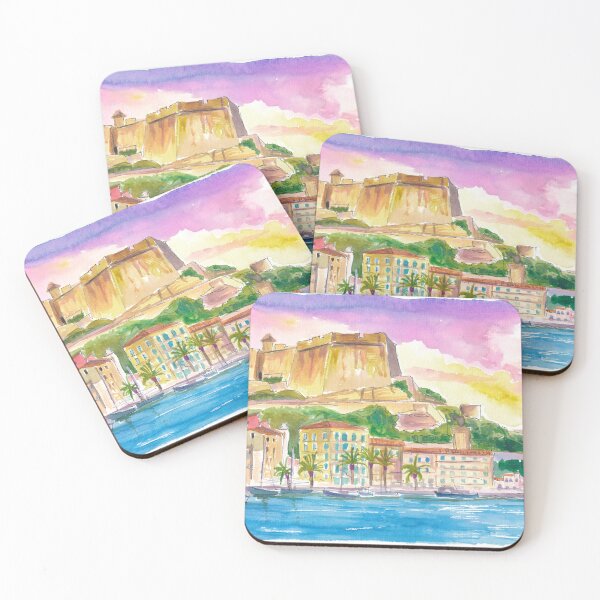 Item preview, Bonifacio Cliffs Corsica – Dramatic Limestone Cliffs with Historic Town & Sea View | Mediterranean Coastal Illustration Travel Wall Art designed and sold by artshop77.
