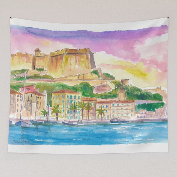 Item preview, Bonifacio Cliffs Corsica – Dramatic Limestone Cliffs with Historic Town & Sea View | Mediterranean Coastal Illustration Travel Wall Art designed and sold by artshop77.