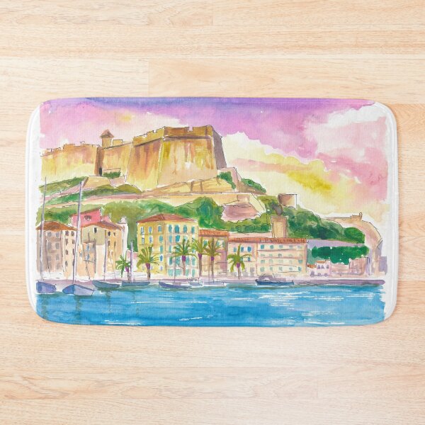Item preview, Bonifacio Cliffs Corsica – Dramatic Limestone Cliffs with Historic Town & Sea View | Mediterranean Coastal Illustration Travel Wall Art designed and sold by artshop77.