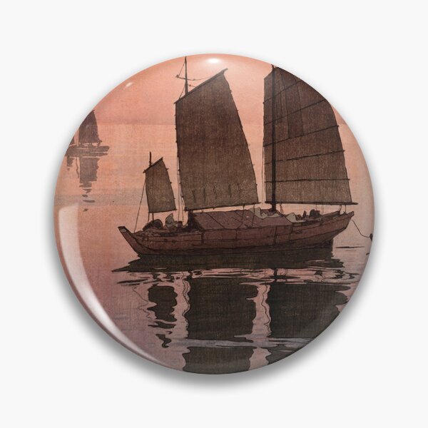 Item preview, Sailing Boats Evening Print | Yoshida Hiroshi Art | Shin Hanga Woodblock | Japanese & Western Techniques | Serene Landscape designed and sold by artofuniverse.
