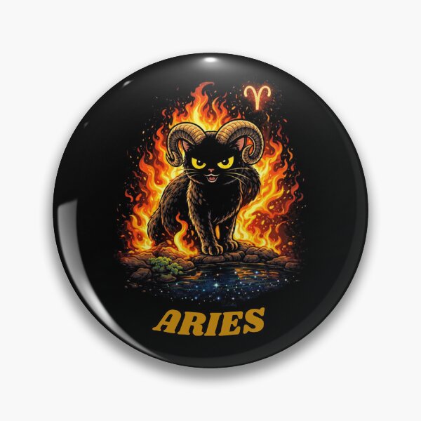 Artikelvorschau, Sternzeichen Widder Schwarze Katze - Wildes Feuer-Widder-Kunst entworfen und verkauft von JakubDesigns89.
