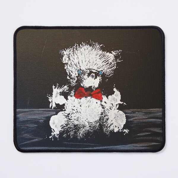 Item preview, Loyal friend - Little bear with red bow tie - Acrylic painting on black background designed and sold by Art by M.H..