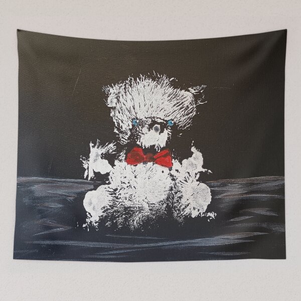 Item preview, Loyal friend - Little bear with red bow tie - Acrylic painting on black background designed and sold by Art by M.H..