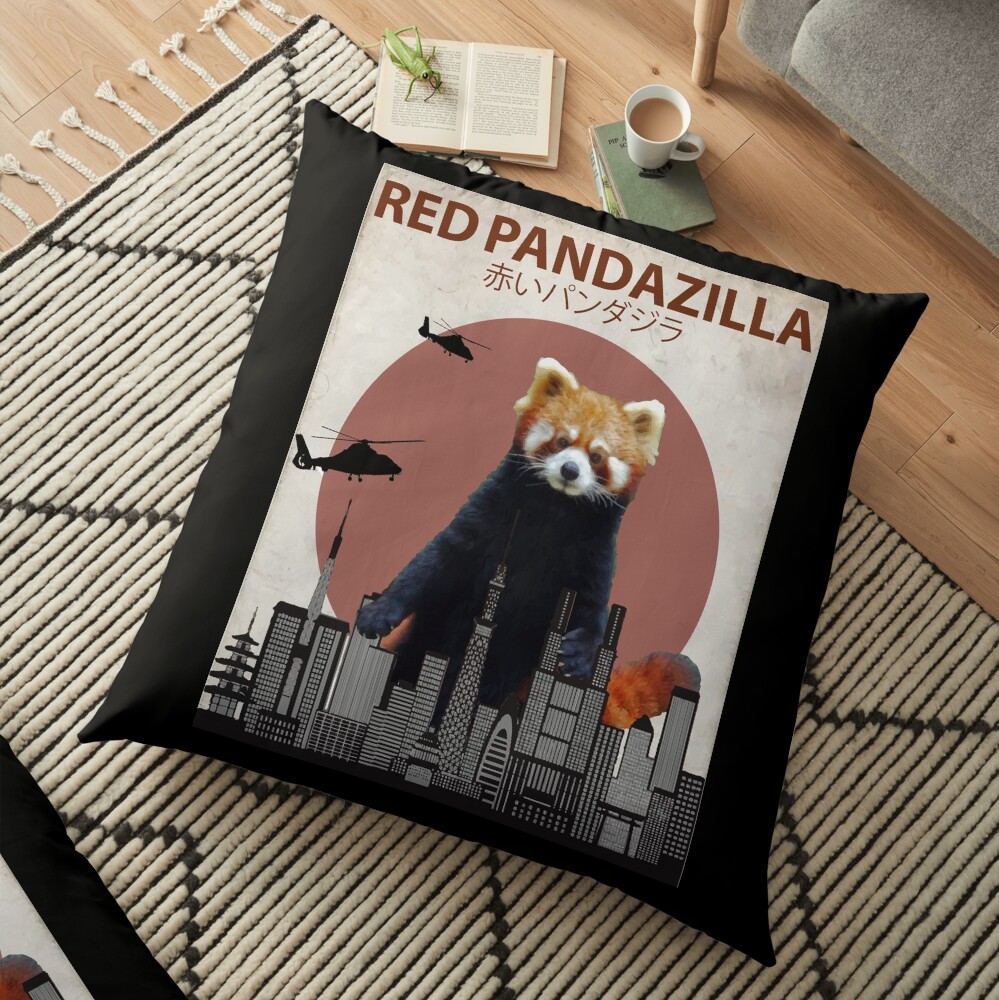 Red Pandazilla Red Panda Giant Monster Parody Floor Pillow