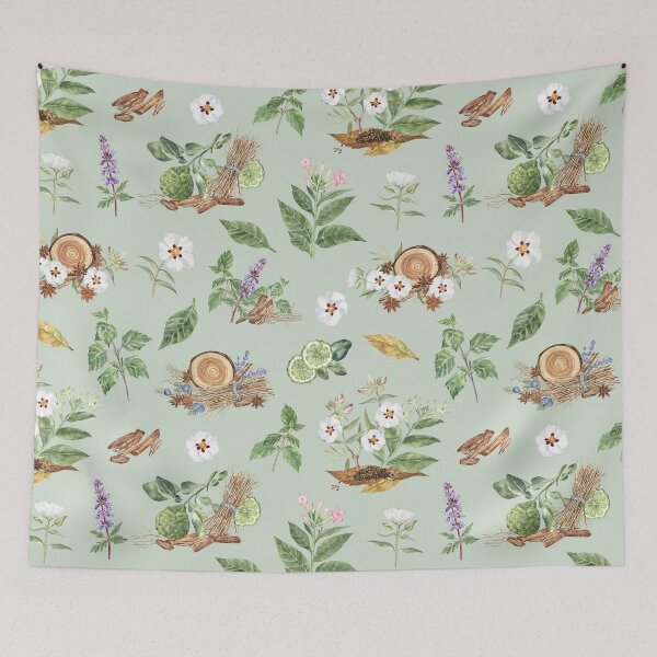 Item preview, Fragrant Plants Botanical Pattern on Green designed and sold by Flowersforbear.