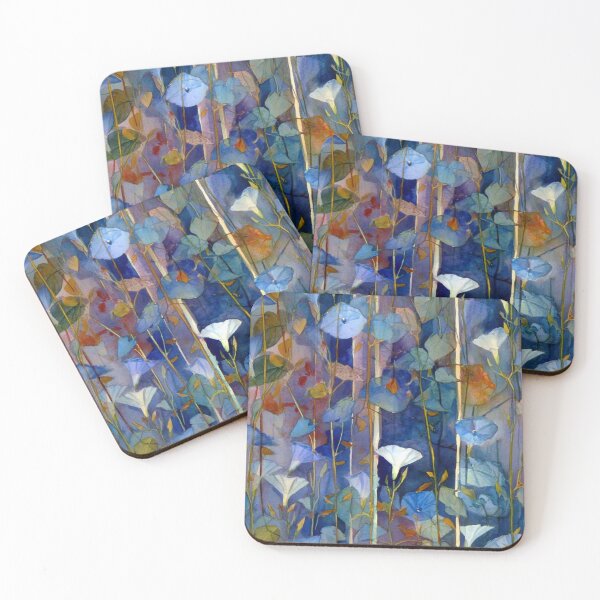 Item preview, Moody Blue Garden Morning Glory Watercolor Seamless Pattern with Gold Highlights designed and sold by dawnleblanc55.