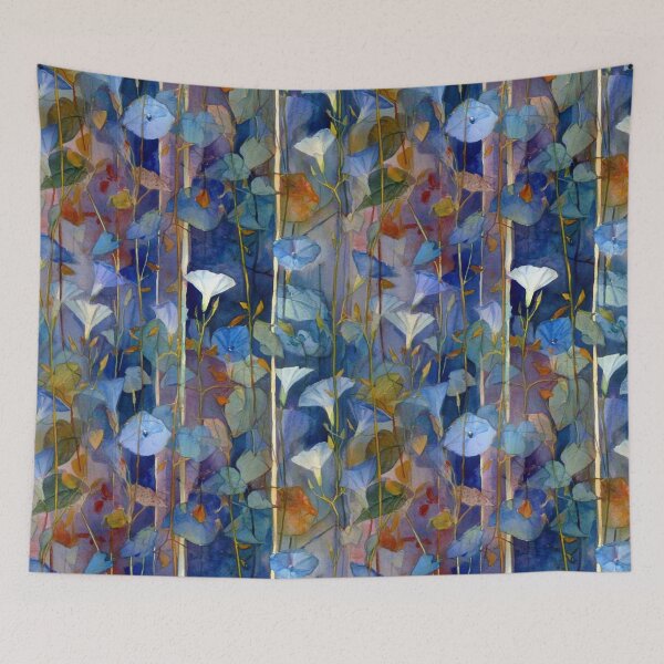 Item preview, Moody Blue Garden Morning Glory Watercolor Seamless Pattern with Gold Highlights designed and sold by dawnleblanc55.