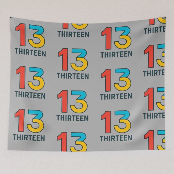 Item preview, "Thirteen" lucky number with minimalist text designed and sold by Moonshroomarts.