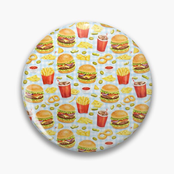 Item preview, Fast Food Pattern on Blue Gingham designed and sold by juthamas8426.