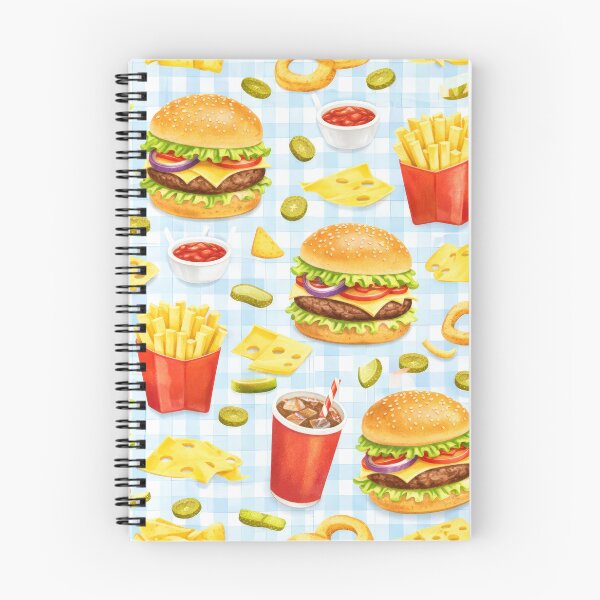 Item preview, Fast Food Pattern on Blue Gingham designed and sold by juthamas8426.