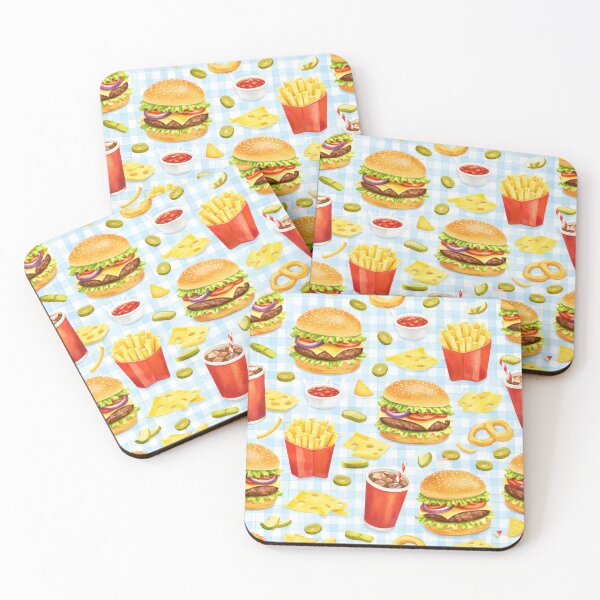 Item preview, Fast Food Pattern on Blue Gingham designed and sold by juthamas8426.