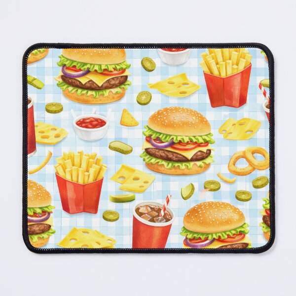 Item preview, Fast Food Pattern on Blue Gingham designed and sold by juthamas8426.
